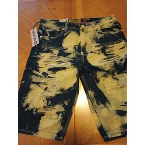 NWT Men's Casual Denim Short Blue Ripped By Makobi 7-POCKET Hip Hop Street Wear